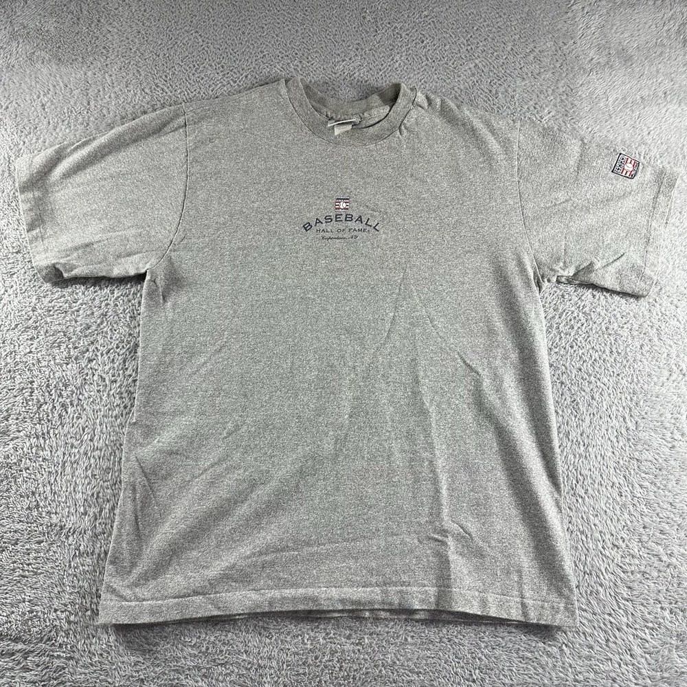 VINTAGE Cooperstown Baseball Hall of Fame Shirt Mens Large Gray Graphic USA‎